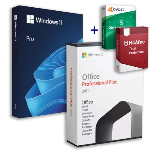 Microsoft Windows 11 Pro (OEM) + Office 2021 Professional Plus (Online Activation) + Avast SecureLine VPN (1 Device / 1 Year)+Avast Premium Security (1 Device / 1 Year) Home Office Pack